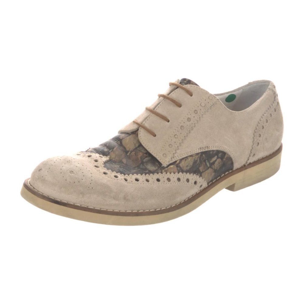 DEL TORO Suede Lasercut Accents Brogues Mens Loafers Cream Nubuck Wingtip Sz 11 - Picture 2 of 5